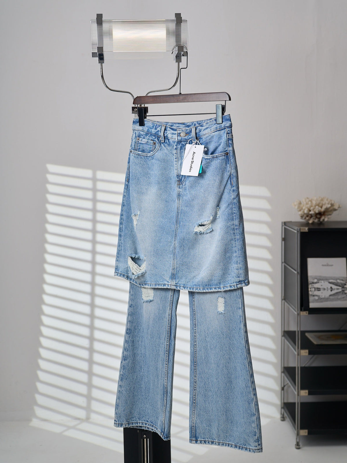 Acne Studios Distressed Layer‑Look Denim Skirt‑Trousers