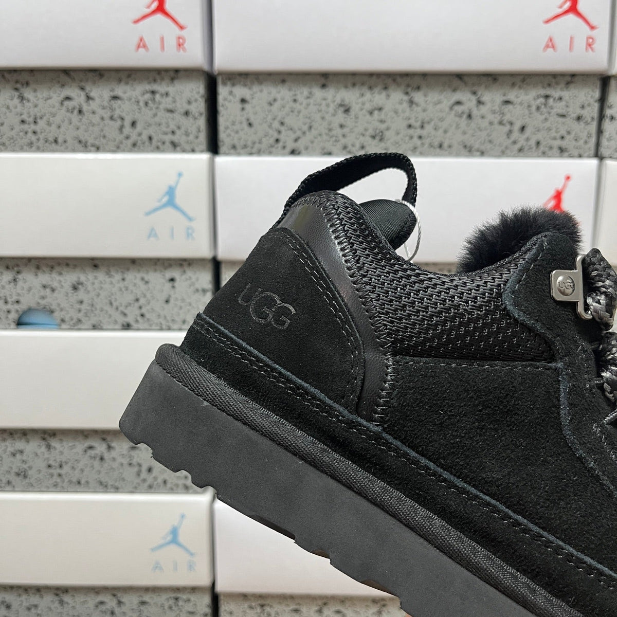 UGG Lowmel Lace-Up Sneaker – Suede & Mesh Low-Top Trainer with Black UGGplush Lining & Tonal Woven Laces in Black
