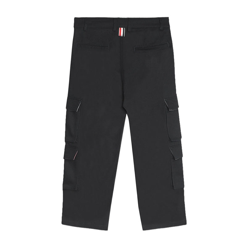 Thom Browne Style Men's Casual Cargo Pants - 100% Cotton with Adjustable Backstrap with Signature...