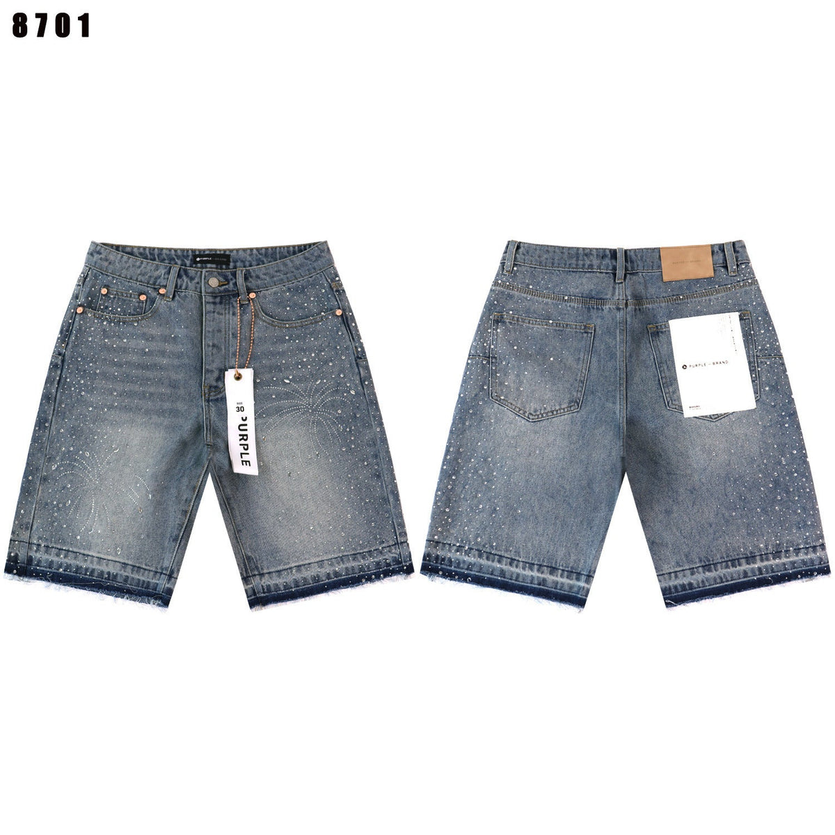 Purple Brand Rhinestone Relaxed-Fit Denim Shorts Unisex