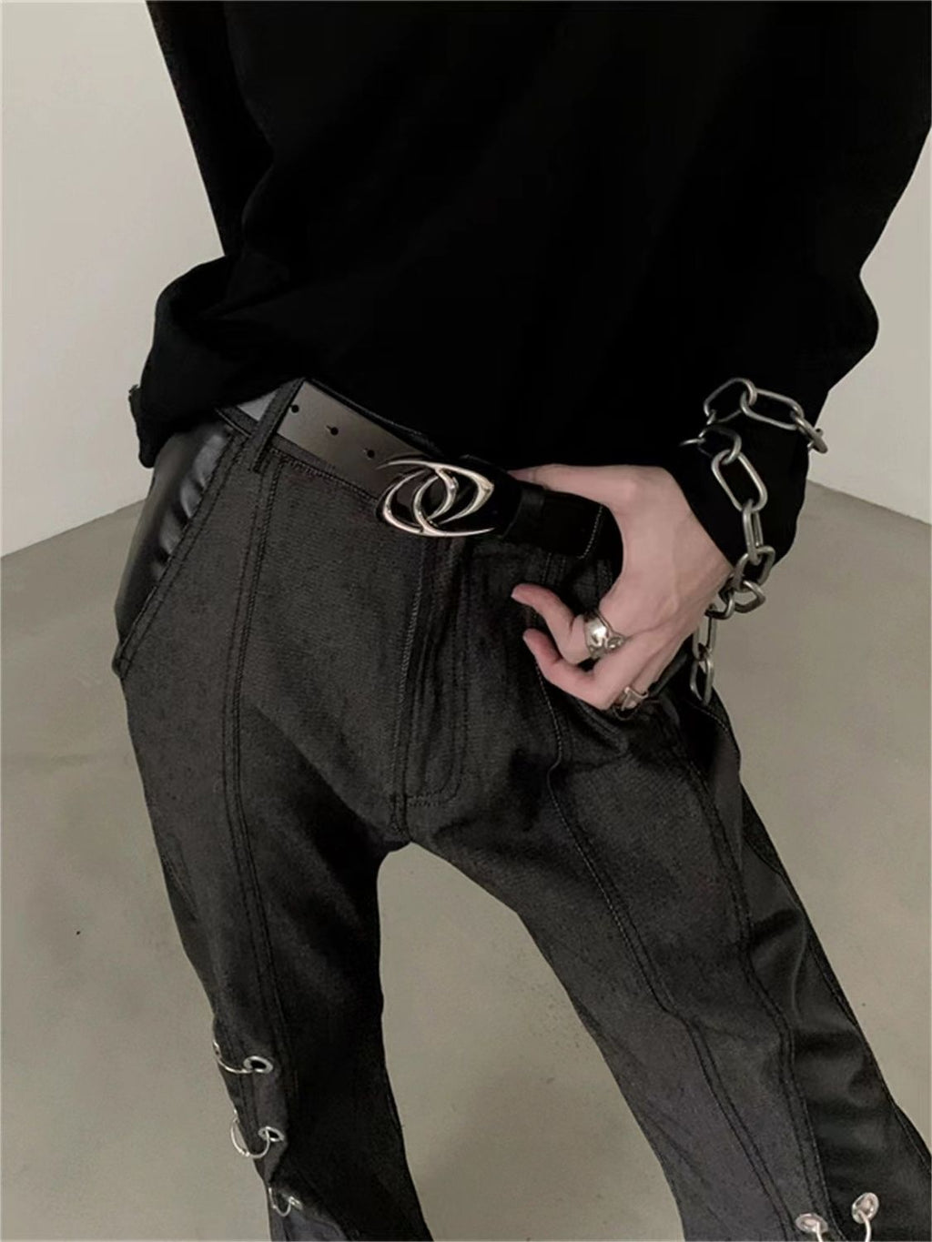 Punk Dual Swirl Metal Buckle Leather Belt Avant-Garde Waist Belt