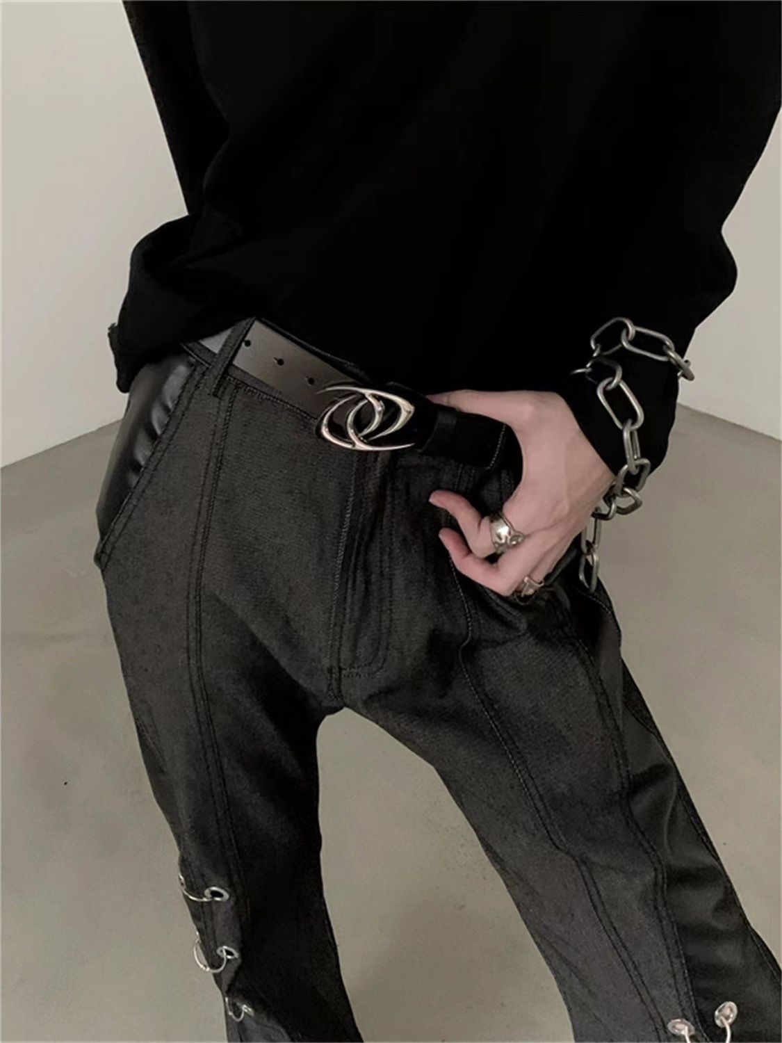 Punk Dual Swirl Metal Buckle Leather Belt Avant-Garde Waist Belt
