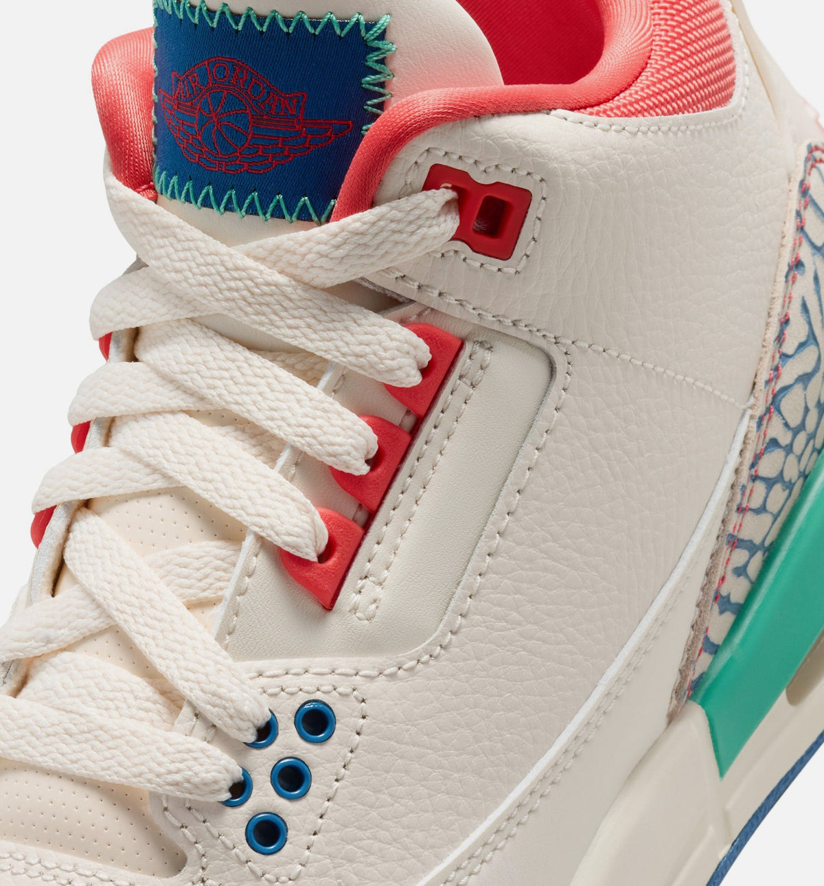 Air Jordan 3 Retro Grade School Lifestyle Shoe - Chalk/Track Red/True Blue/Kinetic Green