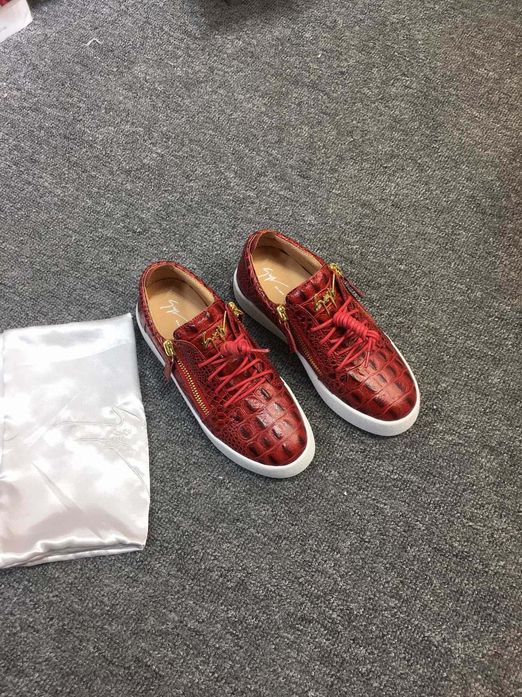 Giuseppe Zanotti Red Croc-Embossed Low-Top Sneakers