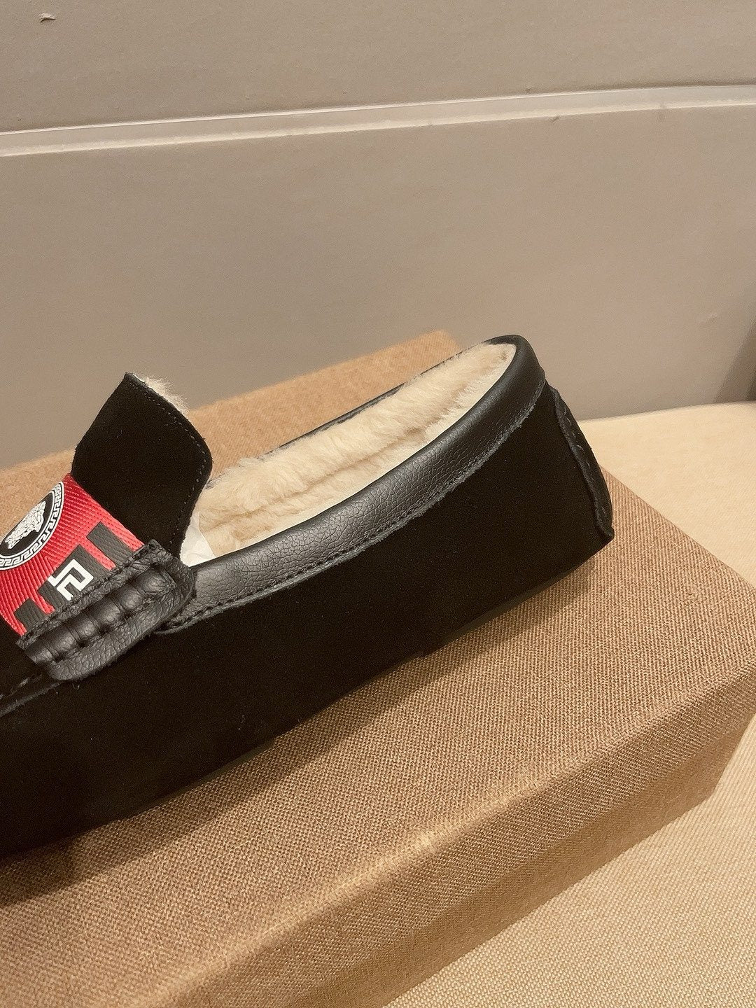 Versace Men's Black Red Accent Slip-On Loafers