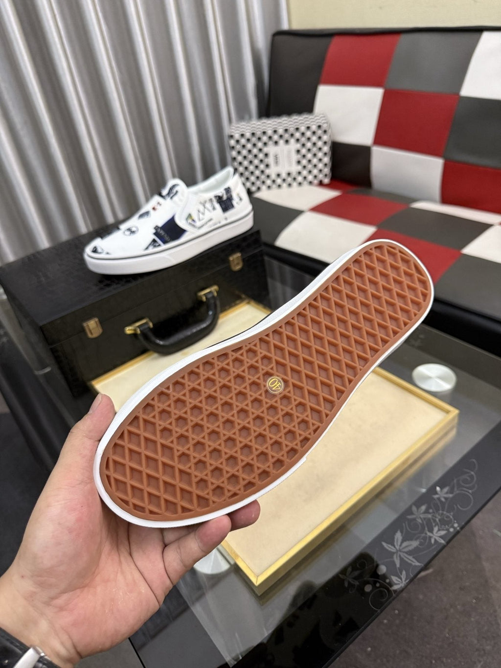 White Graphic Print Slip-On Shoes