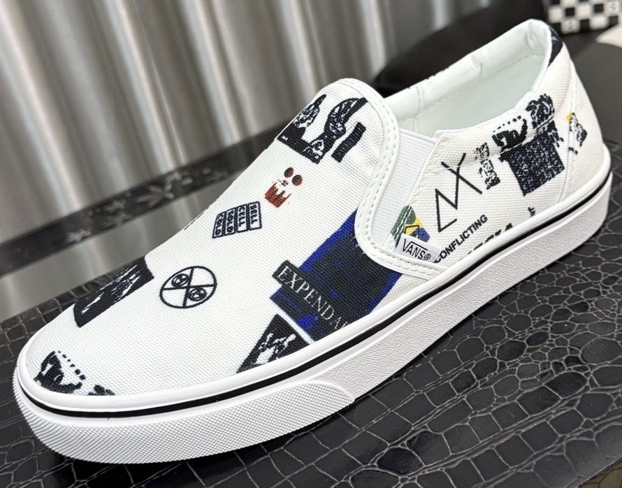 White Graphic Print Slip-On Shoes
