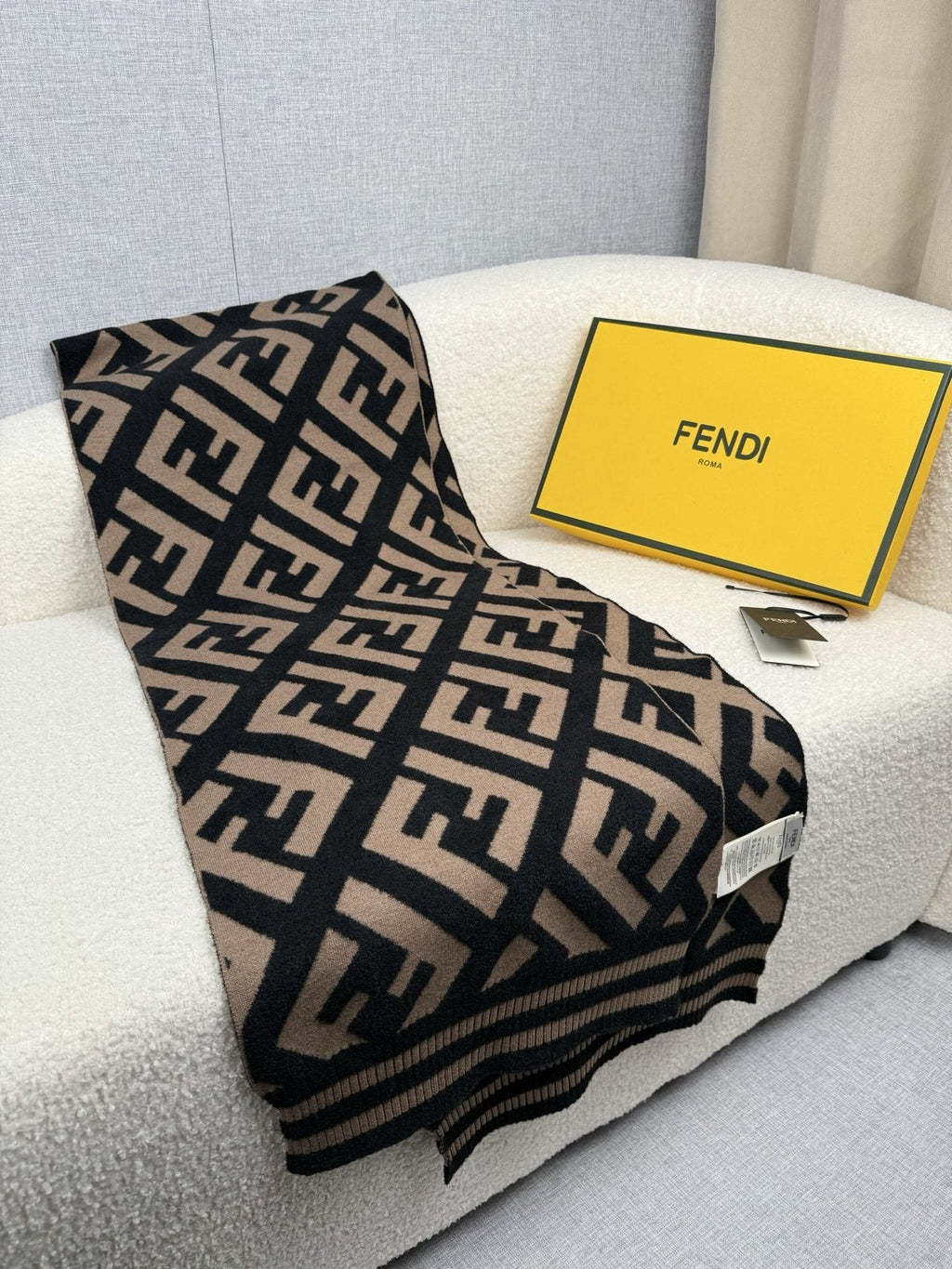 Fendi Brown and Black Geometric Knit Scarf