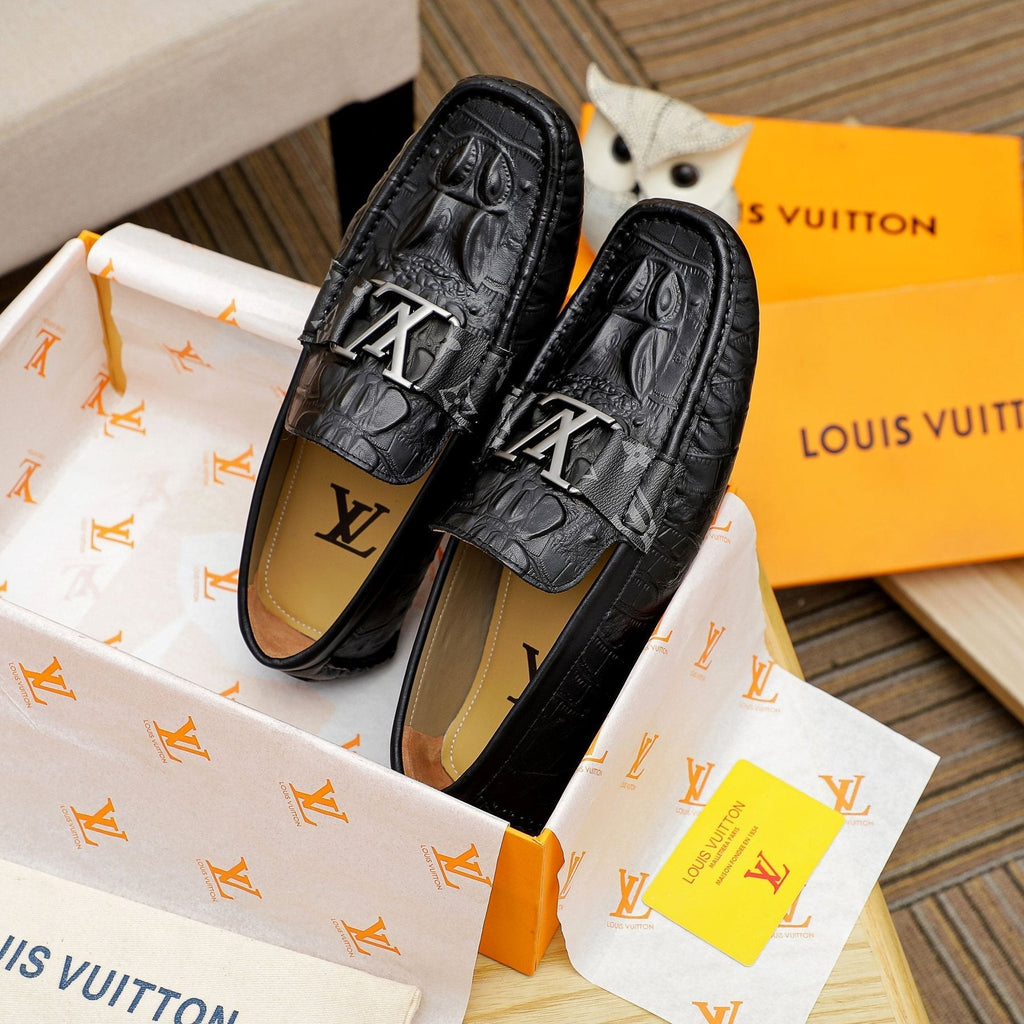 Louis Vuitton Black Embossed Driving Loafers - Leather Lining