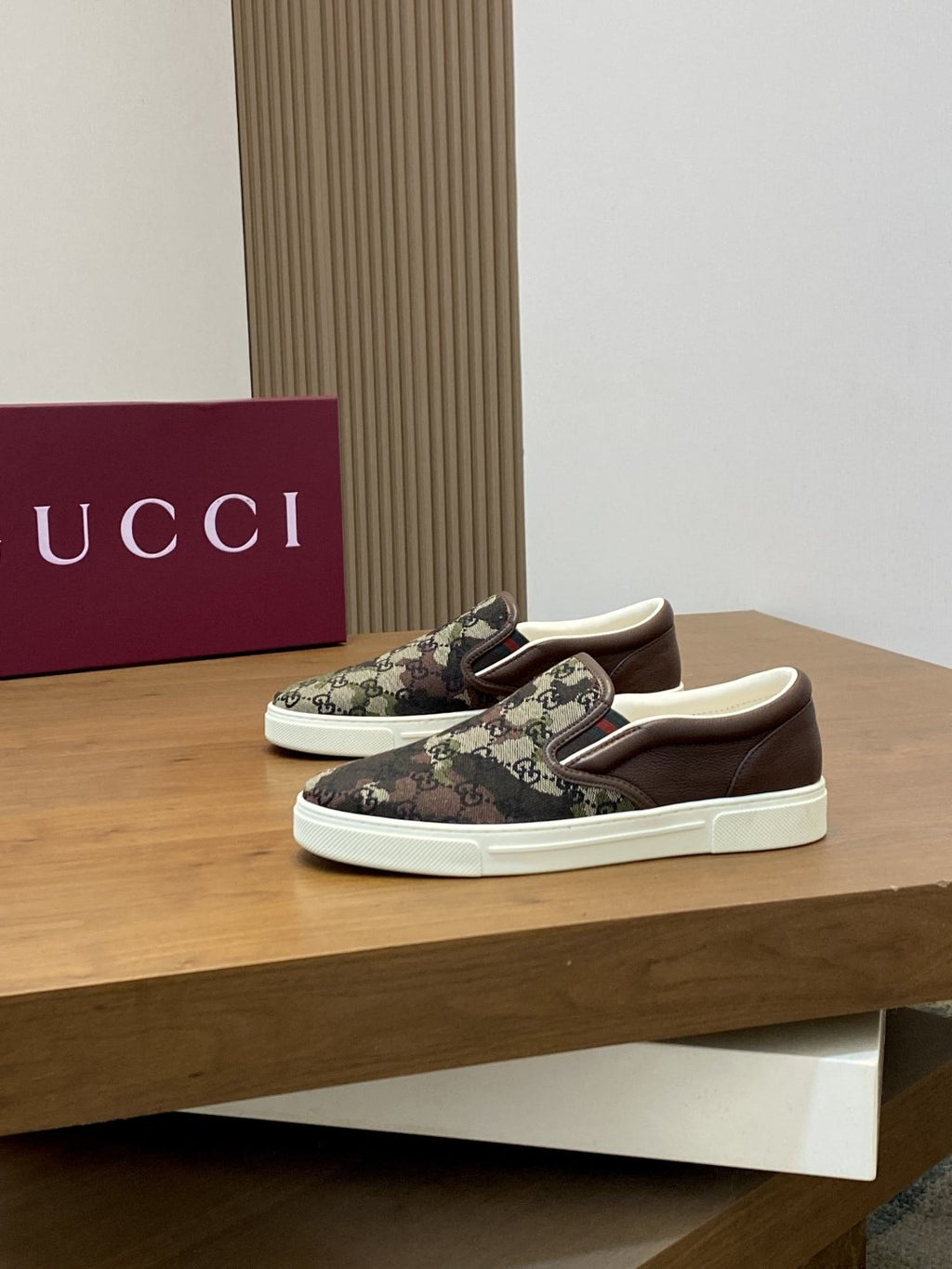 Gucci Dark Brown Patterned Slip-On Sneakers