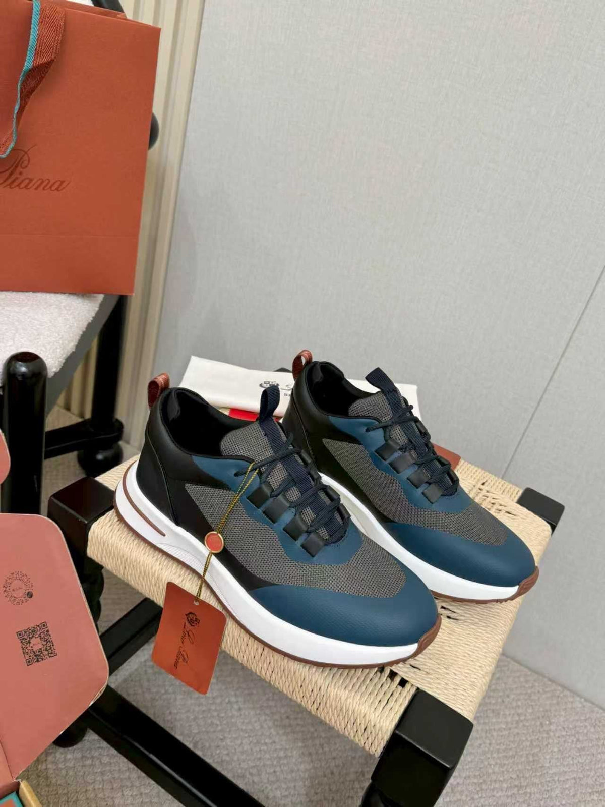 Loro Piana Navy Blue Teal Low-Top Sneakers