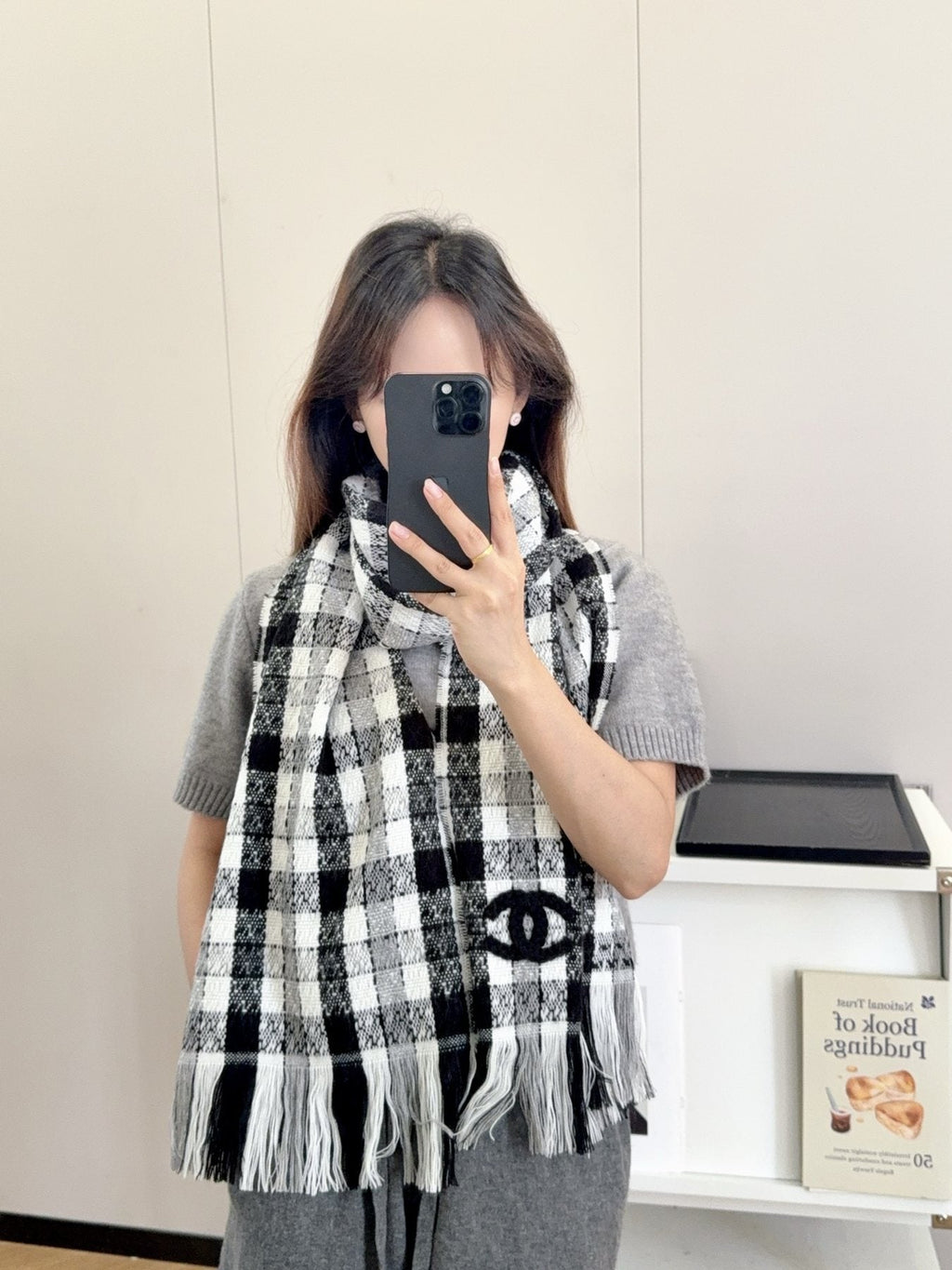 Chanel Checked Fringe Scarf