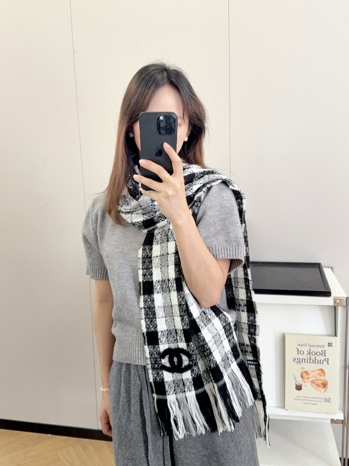 Chanel Checked Fringe Scarf
