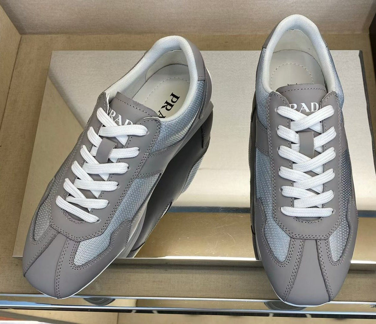 Prada Men's Gray and White Low-Top Sneakers