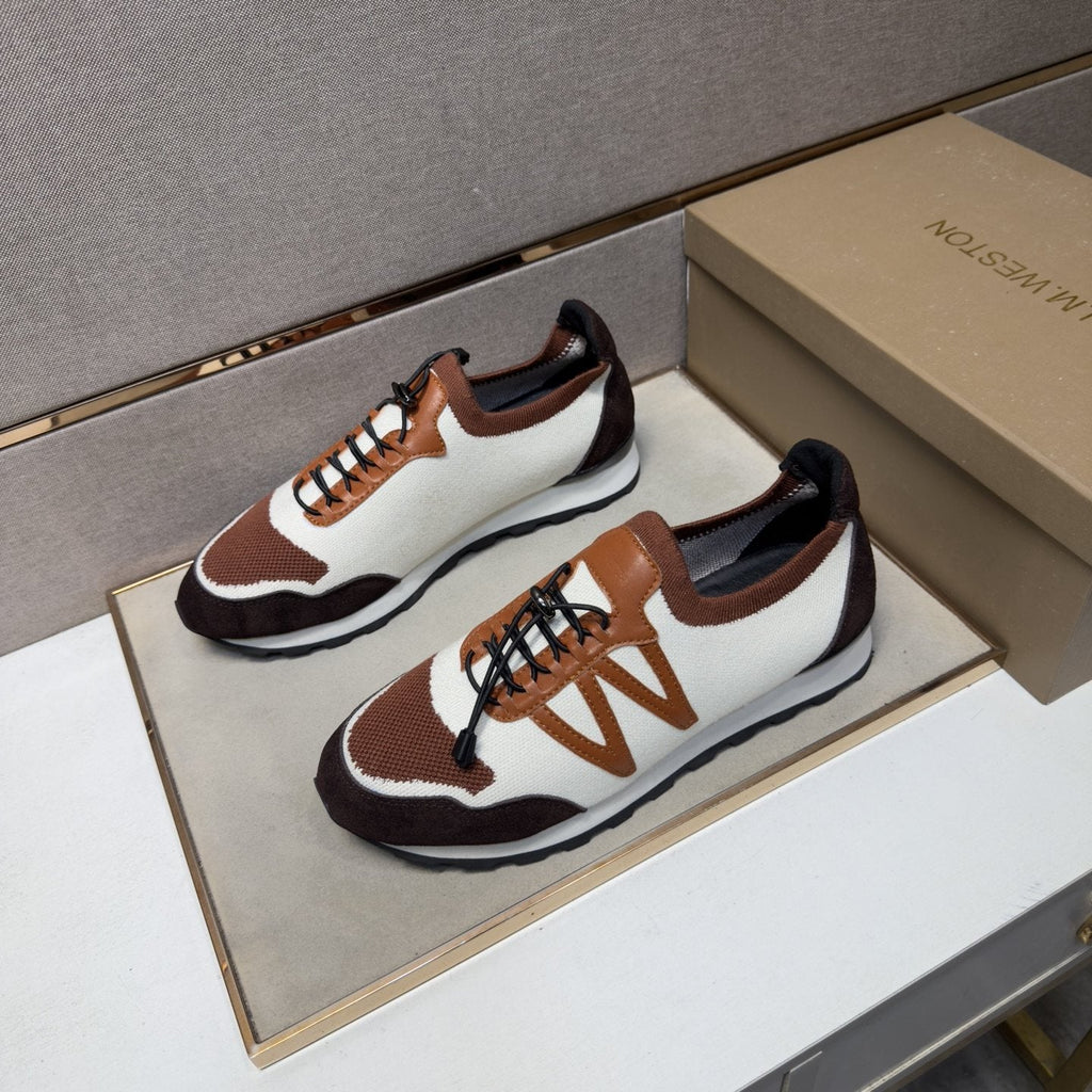 Men's White, Brown & Tan Panel Sneakers