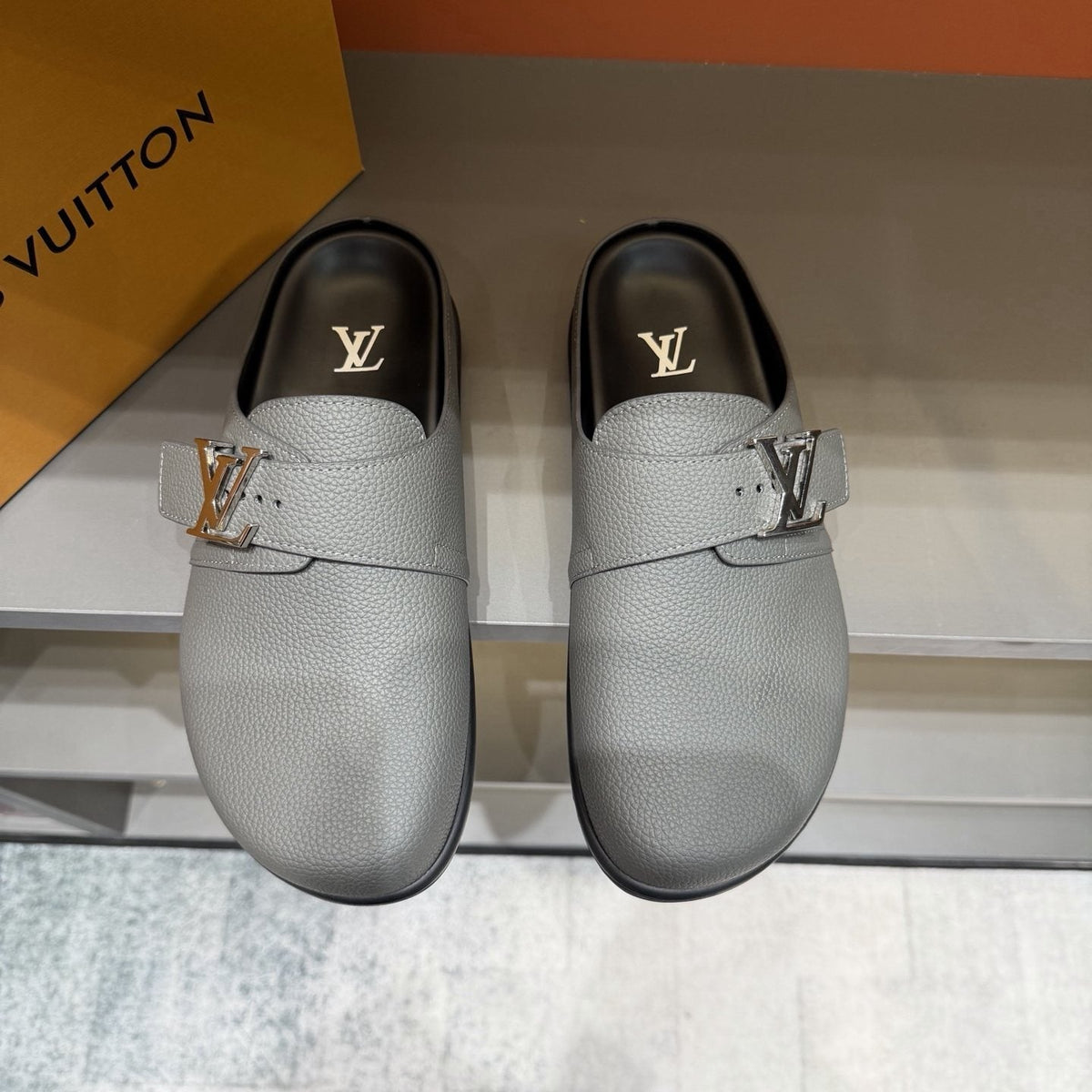 Louis Vuitton Textured Buckle Mule Sandals